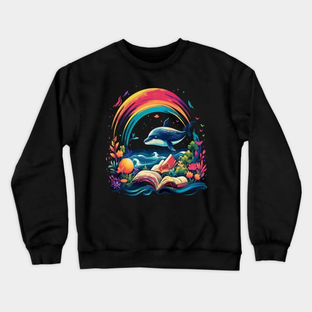 Whale Reads Book Crewneck Sweatshirt by JH Mart